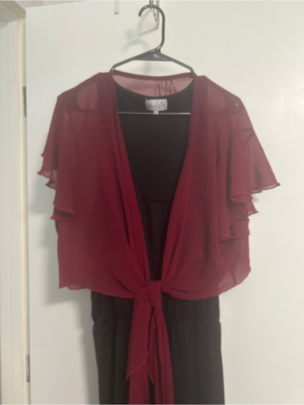 Chiffon Tie-Front Overlay Crop Top in Wine
